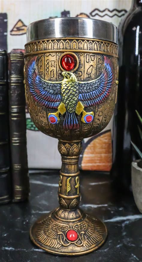 Ebros Ancient Egyptian Wine Goblet In Golden Hieroglyphic Design With