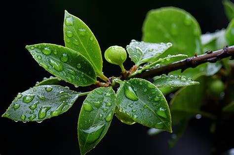 Hojas Verdes Con Gotas De Agua Sobre Ellas Foto Premium