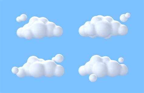 Nubes Blancas 3D Iconos De Nube Esponjosa De Dibujos Animados Redondos