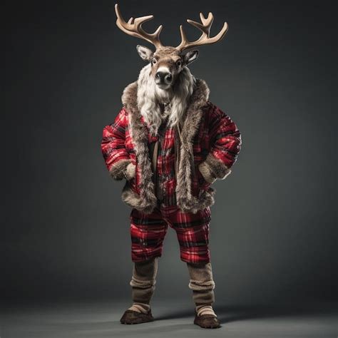 Premium Ai Image A Man Dressed As A Reindeer In A Red And Black Outfit