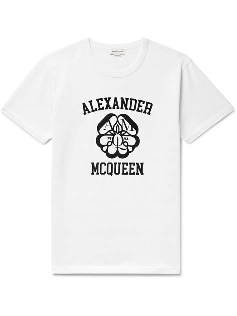 Alexander Mcqueen Logo Flocked Cotton Jersey T Shirt White