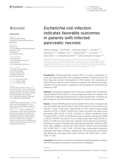 PDF Escherichia Coli Infection Indicates Favorable Outcomes In