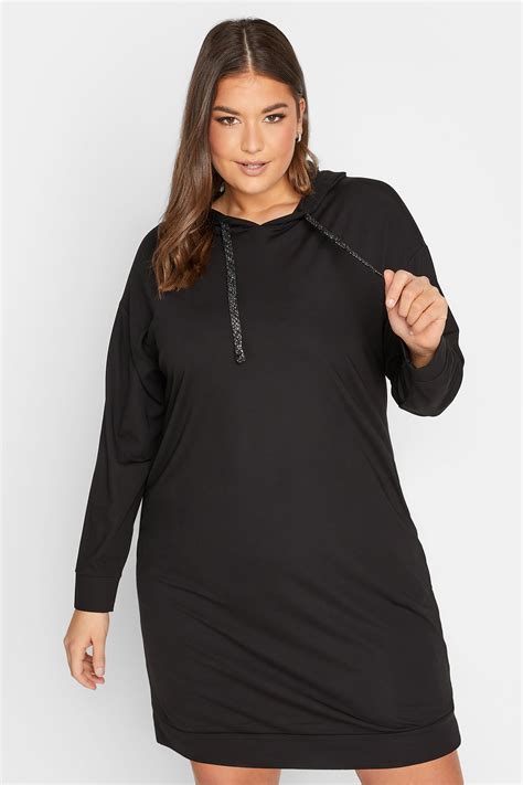 Yours Plus Size Curve Black Pocket Hoodie Dress Yours Clothing