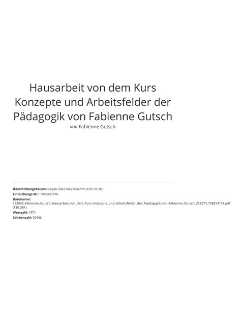 Hausarbeit von dem Kurs Konzepte und Arbeitsfelder der Pädagogik von