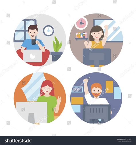 Employees Working Home Vector Illustration Stock Vector (Royalty Free
