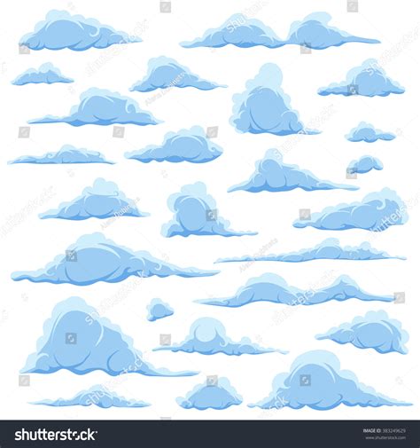 Cartoon Blue Clouds On White Sky Stock Vector (Royalty Free) 383249629 ...