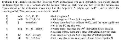 Solved Encode The Following MIPS Instructions For Each Chegg