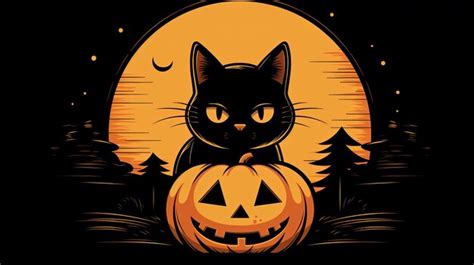 Premium AI Image Cute Black Cat And Pumpkin On Orange Background For