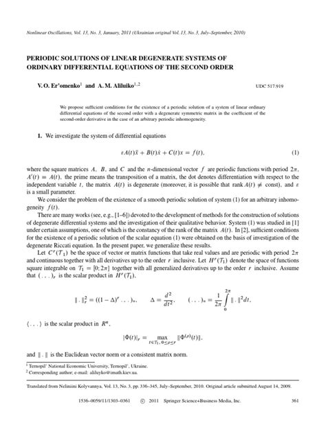 Periodic Solutions Of Linear Degenerate Systems Of Ordinary