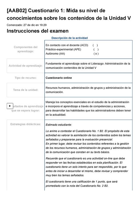 Examen AAB02 Cuestionario 1 Mida Su Nivel De Conocimientos Sobre Los