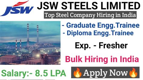 Jsw Steel Ltd Hiring Graduate Engineer Trainees I Diploma Engineer