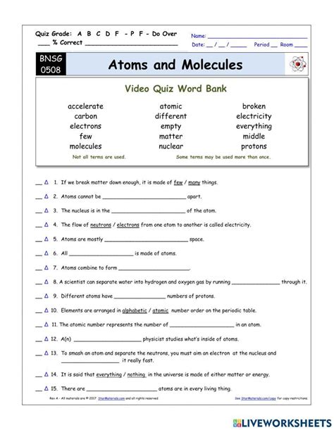 Bill Nye The Science Guy Atoms Molecules Quiz Worksheet Live