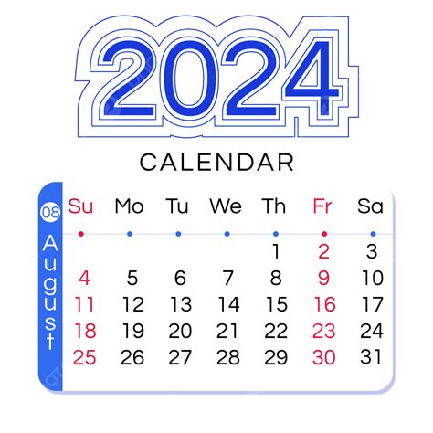 Calendário De 2024 Meses Agosto Linha Simples Azul Png Dois Mil E