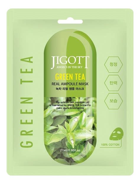 Jigott тканевая маска для лица с экстрактом зеленого чая green tea real ...