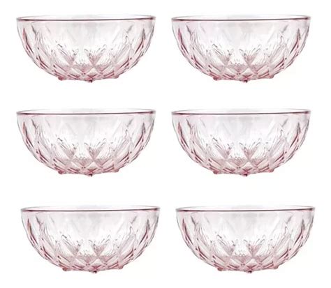 Kit Tigelas Bowl De Sobremesa Glamour Plas Til Cor Rosa Quartzo