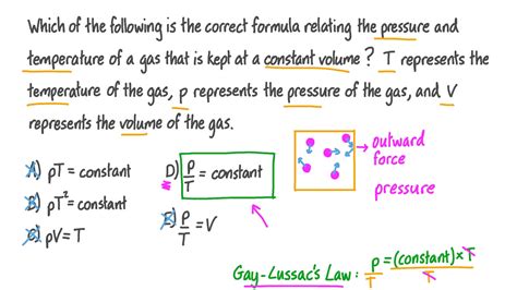 Vidéo De Question Identifier La Formule Correcte Reliant La Pression Et La Température D’un