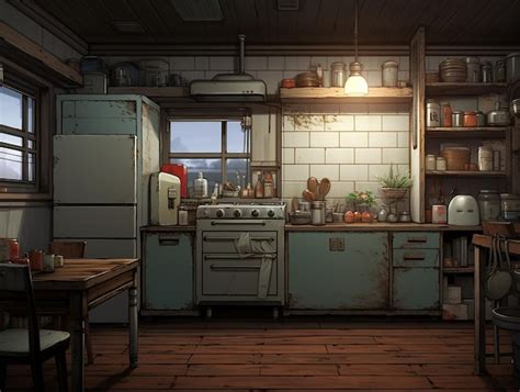 Premium Photo Visual Novel Rustic Wooden Kitchen Scene