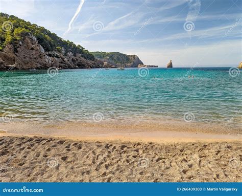 Cala Benirras Beach With Turquoise Sea Water Ibiza Island Spain Stock