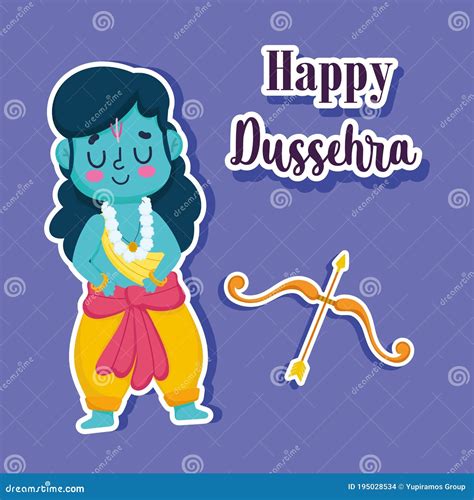 Happy Dussehra Festival Of India Cartoon Rama With Bow And Arrow