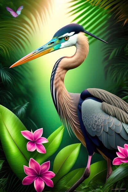 Premium Ai Image Beautiful D Realistic Heron In Exotic Jungle Full