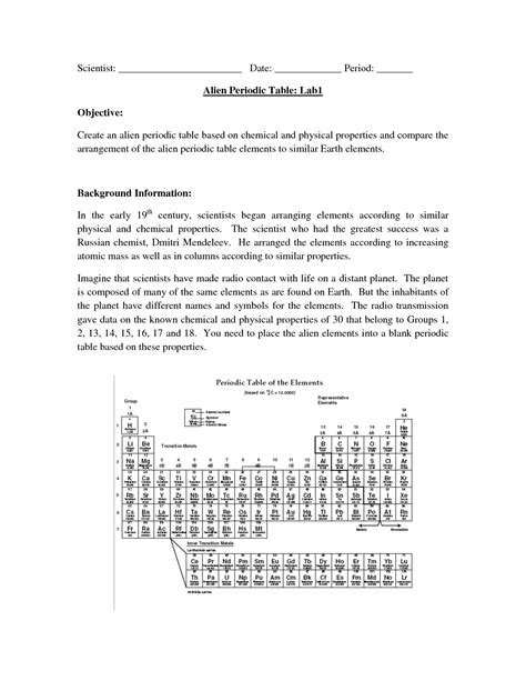 Alien Periodic Table Worksheet - agoinspire