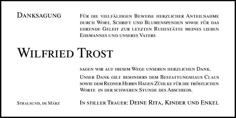 Traueranzeigen Von Wilfried Trost Trauer Anzeigen De