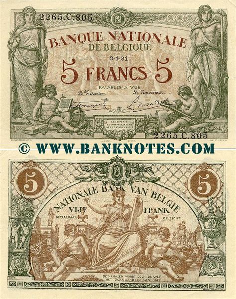 Belgium 5 Francs 1921 - Belgian Currency Bank Notes, European Paper ...