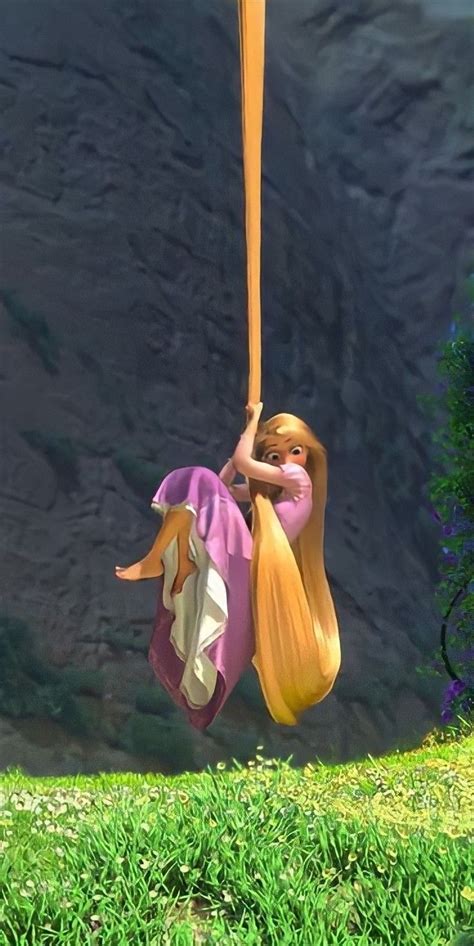 A Cartoon Girl Swinging On A Rope In The Air With Her Hair Pulled Back