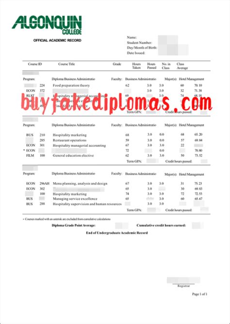 Fake Algonquin College Transcript Buy Fake Diplomas High School