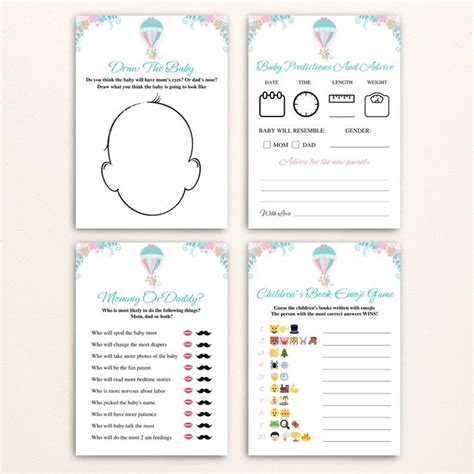 Printable Gender Reveal Games Pink And Blue Baby Gender Reveal Party Games Hot Air Balloon