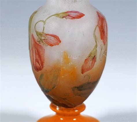 Daum Nancy Art Nouveau Cameo Vase Glass With Sweat Pea Decor France