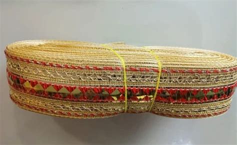 Golden And Red Double Sided Zari Border Lace For Dupatta Width