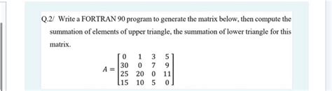 Solved Q 2 Write A FORTRAN 90 Program To Generate The Chegg