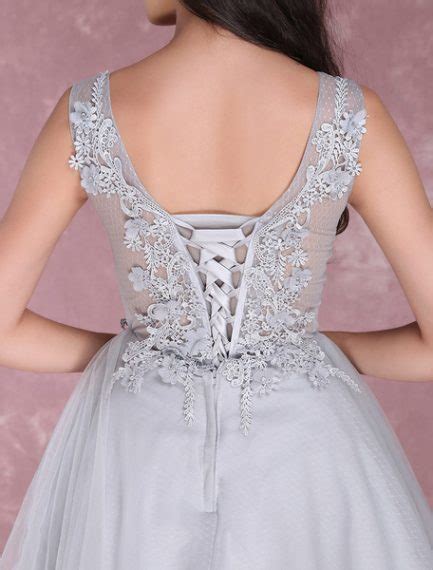 Lace Flowers Short Prom Dresses V Neck Tulle Mini Party Dress Power