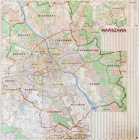 WARSZAWA MAPA ŚCIENNA DO POWIESZENIA