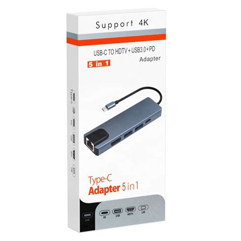 Переходник Type C на HDMI + USB 3.0 2 разъёма + разъём RJ45 для ...