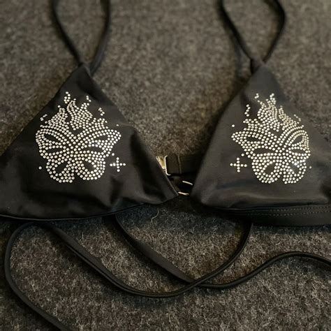 Black And Silver Rhinestone Triangle Bikini Top Depop