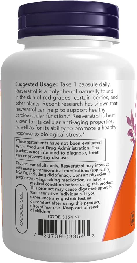 NOW Suplementos Resveratrol Natural 200 Mg Con Extracto De Vino Tinto