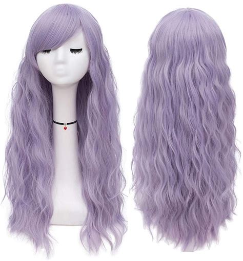 Mildiso Light Purple Wigs For Women 26 Long Lavender Purple Wig With Bangs Curly Wavy Natural