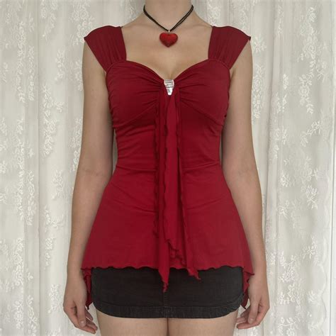 Y K S Vampy Ruby Red Babydoll Blouse The Depop