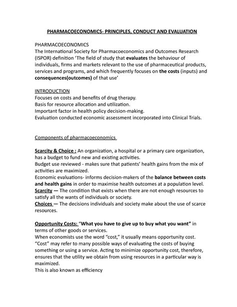 Pharmacoeconomics Principles Pharmacoeconomics Principles Conduct