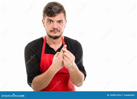 O Empregador Masculino Do Supermercado Que Guarda O Dedo Gosta De Ferir