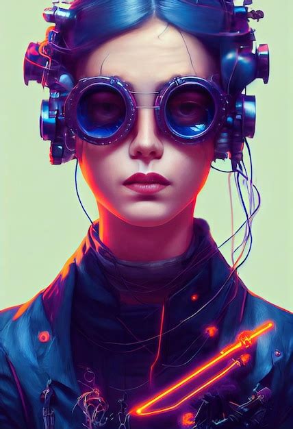 Hermosa Ola Retro Mujer Cient Fica Con Gafas Cyberpunk Metaverso