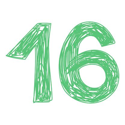 Number 16 Hand Drawn Line Sketch Digit Childrens Drawing Stock ...