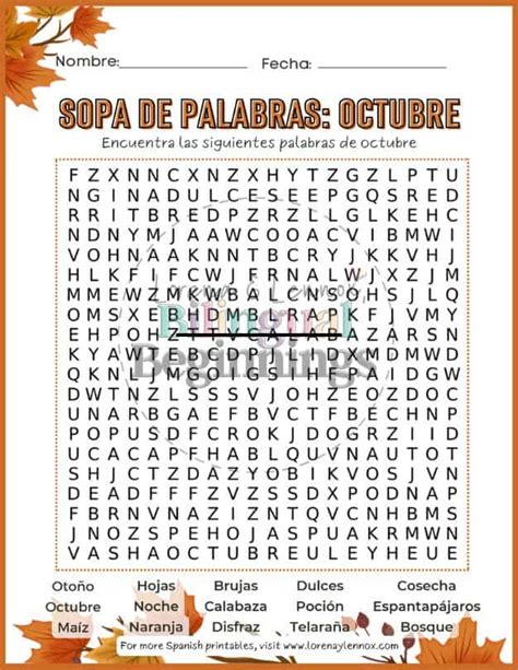 October Word Search Free Printable In Spanish Bilingual Beginnings