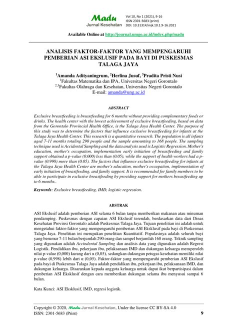 Pdf Analisis Faktor Faktor Yang Mempengaruhi Pemberian Asi Ekslusif