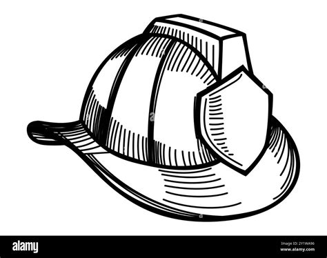 Doodle Line Art Vector Illustration Of A Firefighter Helmet Isolated On