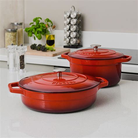 Cast Iron Casserole Set Cm And Cm Graduated Red Cast Iron