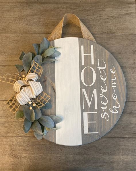 Wood Round Welcome Sign Front Door Décor Welcome Hanger Door Wreath