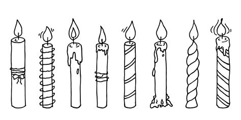 Burning Birthday Candle Set Doodle Illustration Hand Drawn Clipart